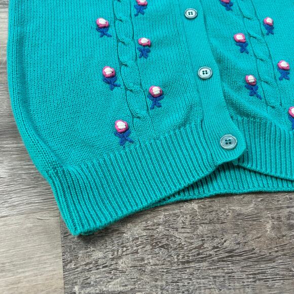 Vintage Izod Club Teal Knit Sweater Vest Floral Embroidered Button Front M - Picture 3 of 5